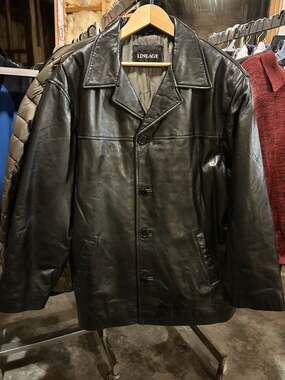 Lineage Men's Black Vintage Genuine Leather Button-Front Car Coat Jacket Size XL